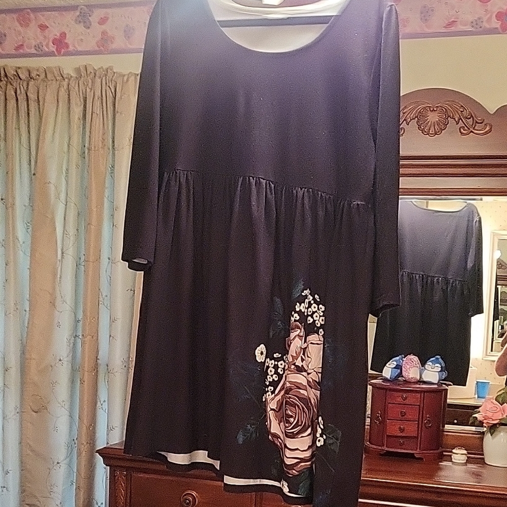 Chic Black Floral Women's Tunic/Mini Dress - Picture 3 of 6